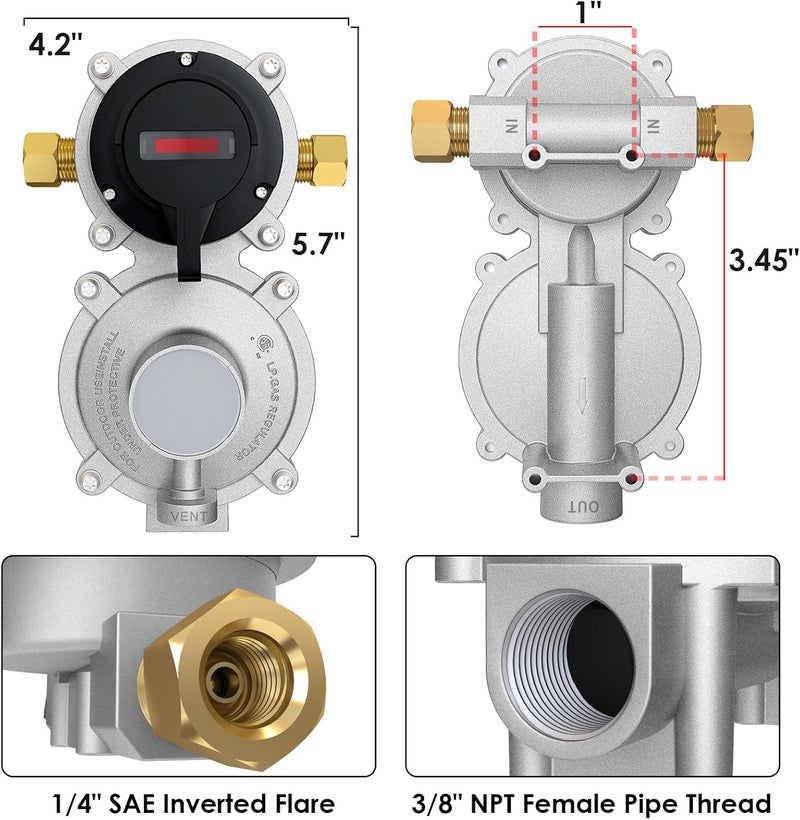 MEFUN Upgrade RV Propane 2-Stage Auto Changeover LP Propane Gas Regulator with Valve Support Features Auto Switch Over from Empty to Full Propane Tank Dual Propane Tank Regulator for RV Vans Trailers Camper - Image 2